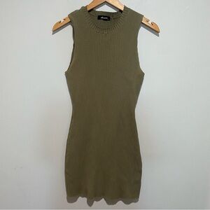 Olivaceous Women's Casual Olive Green Ribbed Midi‎ Bodycon Halter Dress Size L